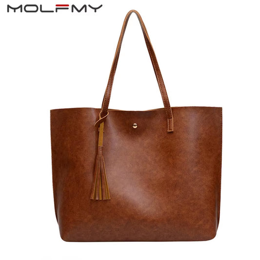 High Quality Women Messenger Bags Leather Casual Tassel Handbags Female Designer Bag Vintage Big Size Tote Shoulder Bag Bolsos