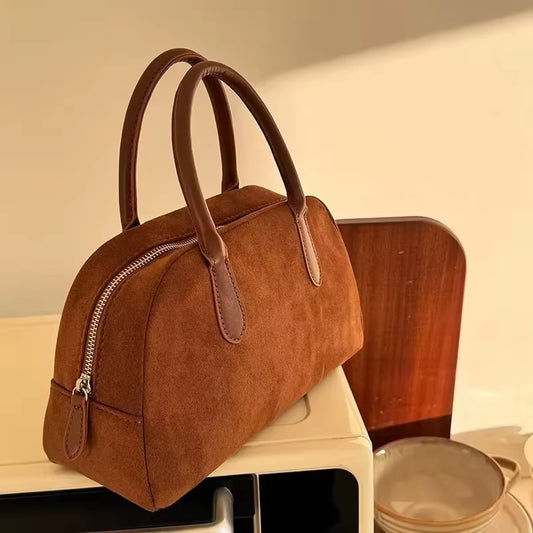 Brown Vintage Suede Tote Bag High Quality Designer Luxury Boston Handbag 2025 Winter New in Women'S Bags Korean Hand Bag Ladies